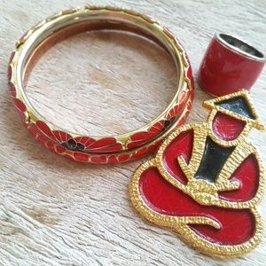 Cloisonne Red Enamel Jewelry set